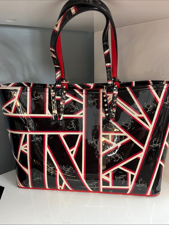 Christian Louboutin Handbags - Christian Louboutin Black, Red & White Patent Geometric Tote